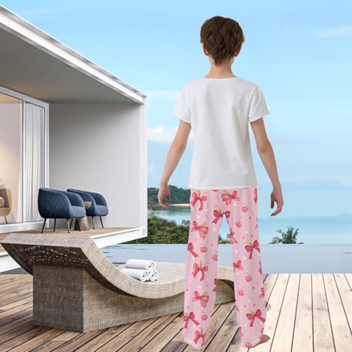 visesunny Boys' Pants Cherry Couple Bow Pink Jogger Pants Elastic Waist Long Bottoms Trousers with Pockets3