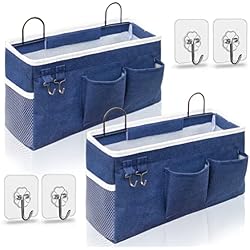 Kanrichu 2pcs Large Wall Hanging Organizer Bag, Linen Fabric Door Hanging Storage Baskets with Pockets, Waterproof Bin for Kitchen, Bedroom, Office, RV Camper (Blue)