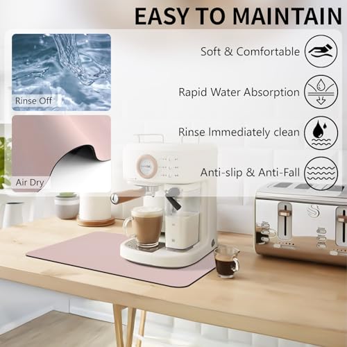 Meetcolor 2-Pack Coffee Bar Mats Set for Countertop, 12" x 19” Super Absorbent Dish Drying Mat, Kitchen Counter Mat Fits Under Coffee Maker or Machine, Pink Kitchen Accessories for Dish Drying Rack — view 2