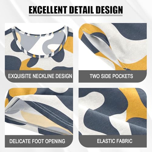 ALAZA Blue Abstract Yellow Pajamas Set Short Sleeve Cotton Sleepwear Summer Pjs 2 Piece 5-14Y4