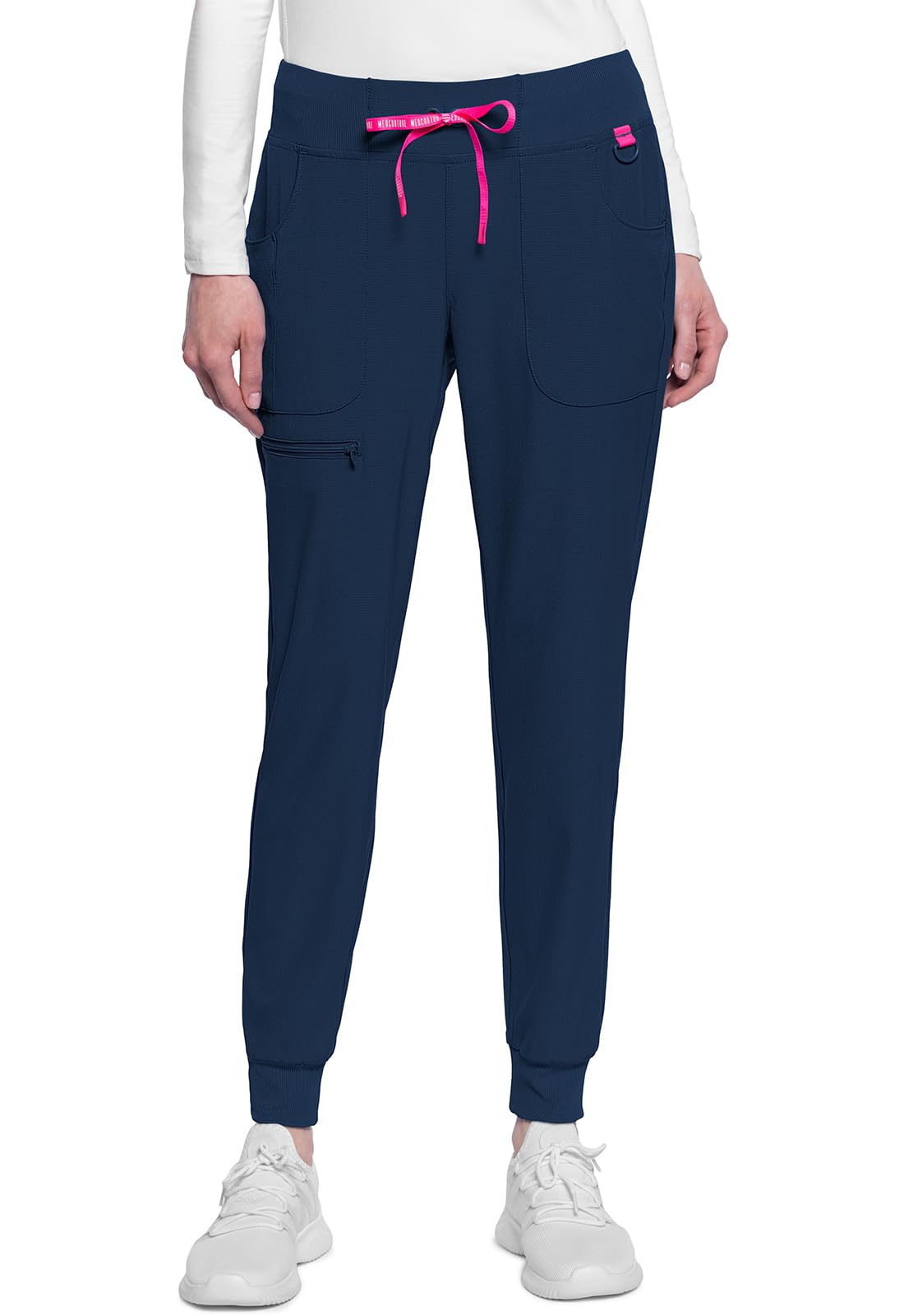 Med Couture Scrub Pants for Women Mid Rise Scrub Jogger with 5 Pockets Rib-Knit Cuffs with Drawstring Waistband MC102