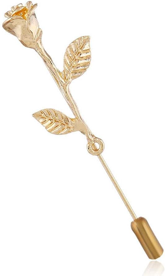 Fashion Men Rose Floral Lapel Stick Brooch Pin Suit Tuxedo Corsage Accessory (Gold)