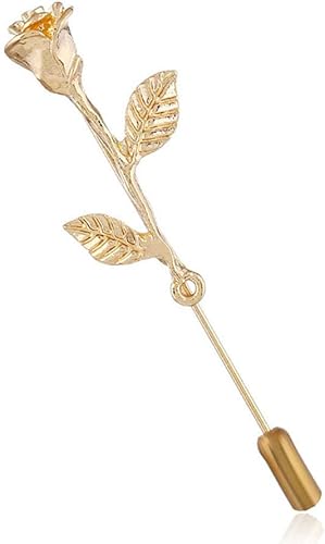 Broche de solapa floral rosa para hombre, broche de broche para traje de esmoquin, accesorio de ramillete (dorado)