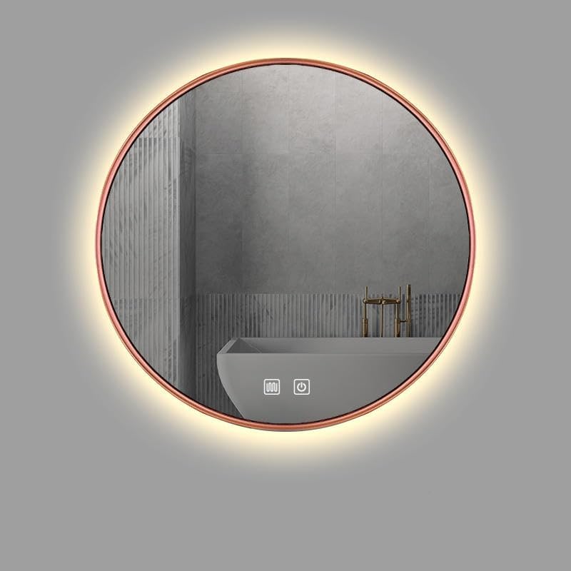 調光機能付きLEDバスルームミラー、ライト付きバックライト付き化粧鏡、タッチスイッチ、3色オプション、壁掛け式半円デザイン、60cm