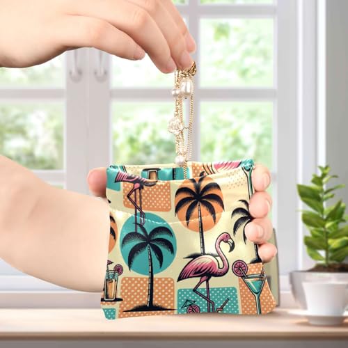 Flamingos Plam Trees Cocktails Coin Purse Leather Pouch Change Purse, Squeeze Coin Pouch for Cards, Keys & Lipsticks, Unisex4