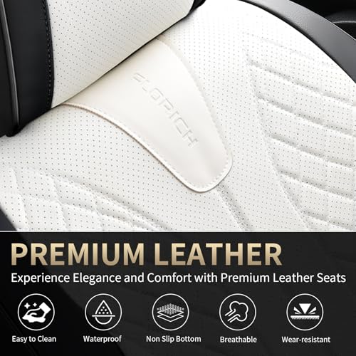 Image of FLORICH Waterproof Front Car Seat Cover Faux Leather Automotive Seat Cover Front Car Seat Cushion Car Seat Protector Accessories Universal Fit for Most Cars SUV Trucks, Black&White