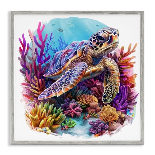 Sea Turtle Purple Coral Nautical, 12 x 12 Inch Framed Giclée Print