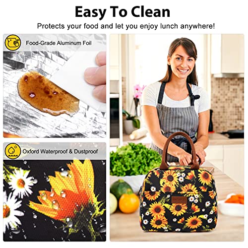 Idle Hippo Lunch Bags For Women Insulated Lunch Box Cooler Tote Bag With Front Pocket Reusable Lunch Bag For Men Adults Work Hiking Picnic - Sunflower #TOP4