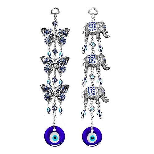 Turkish Blue Evil Eye Wall Hanging Decoration Ornament (Elephant+butterfly), 26cm*10cm