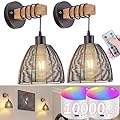 Battery Operated Wall Sconce, Wireless Wall Sconces Set Of Two With Remote Control, Indoor Dimmable Battery Operated Wall Lights For Bedroom Living Room, Rechargeable 3CCT Battery Light Bulb Included