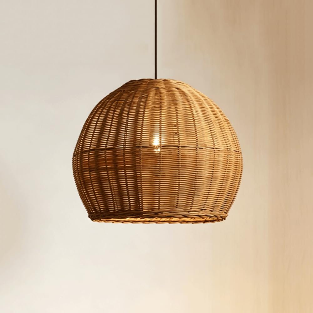 YNAHZAOK Natural Rattan Handwoven Globe Pendant Light Wabi-Sabi Boho Wicker Hanging Ceiling Lamp with Adjustable Cord E27 Base Rustic Pendant Lighting Fixture for Dining Room Tea Room Kitchen Island