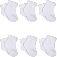 Gerber Baby 6-Pack White Terry Ankle Socks 0-9 Months - Soft Cotton Blend, Stay-Put Elastic Cuffs, Machine Washable