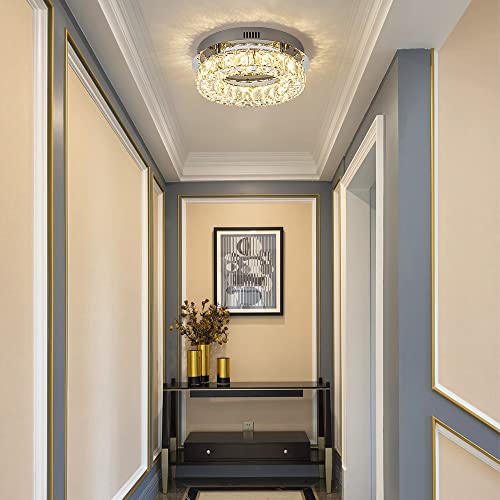 Woshitu Crystal Ceiling Light Fixture - Led Dimmable Flush Mount Ceiling Light 12-Inch Modern Industrial Closet Chandeliers For Bedroom Hallway Kitchen Bathroom Indoor, 3000K, Etl Listed #TOP5