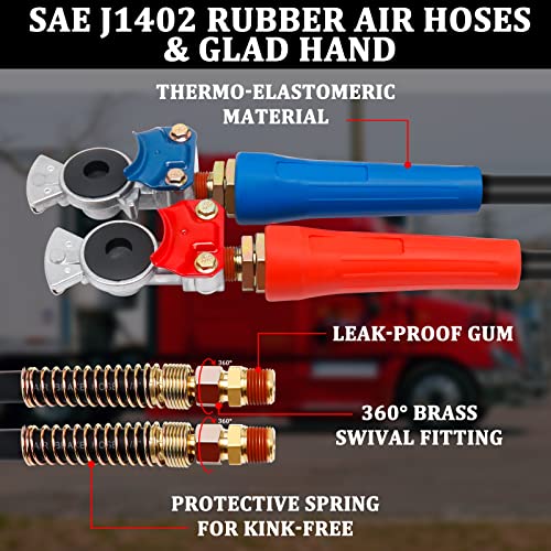 Yiachuii 15Ft 3 In 1 Abs & Power Air Line Hose With Glad Hand Tender Spring Kit Gladhand & Rubber Seals Air Lines For Semi Truck Tractor Trailer #TOP3