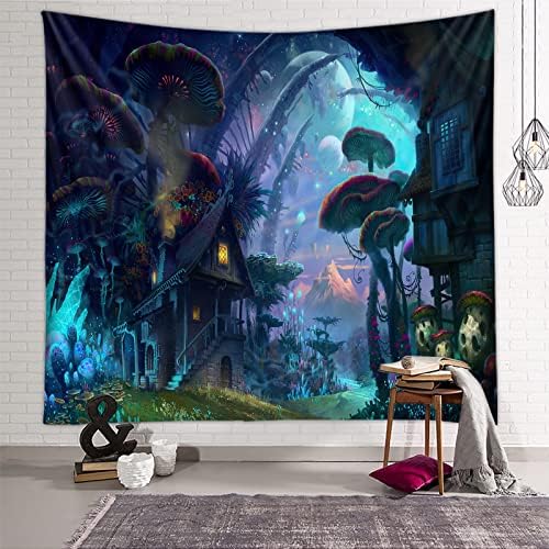 Zodight Moonlit Garden Tapestry, Moon Phase Wall Tapestry Wall Hanging, Flower Vine Psychedelic Tapestries Black Background Floral Tapestry Kits for Adults Bedroom Dorm Home