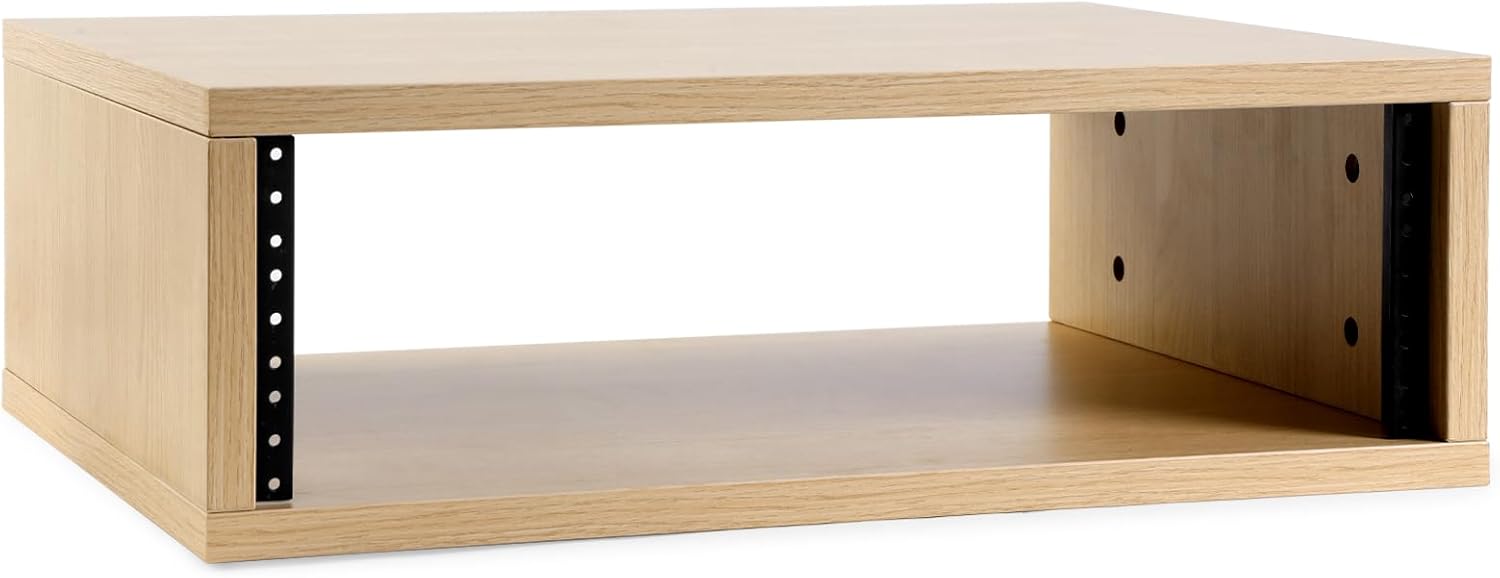 Wooden Desktop Studio Rack, 19-Inch Rack-Mount Compatible, 373mm Usable Depth, Threaded Rails, Natural or Walnut, 2U-8U (Natural Woodgrain, 3U)