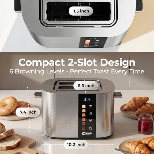 Image of Balter Toaster 2 Slice, Bagel Function, Stainless Steel, Touch Screen, Built-in Rack, Extra-Wide 1.5 inch Slots for Thick Breads & Bagel, Timer, BPA-Free, Removable Tray