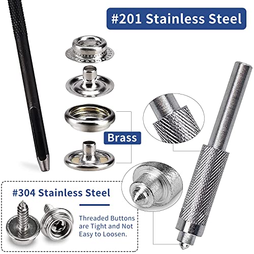274 Piece Canvas Snap Kit, Twowin Marine Grade Stainless Steel Snaps Press Stud Cap For Boat Cover, Leather Snap Fasteners Kit With Material Hole Punch And Setting Tools（80Set） #TOP5