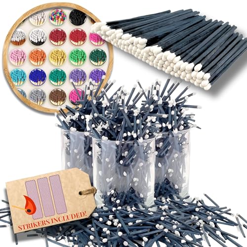 Image of 500 Count | 2 inch Black & White Matches | Strikers Included | Color Tip Wooden Match | Refill for Matchstick Jars, Candle Display, Holders & Bottles | 2 in inches Long