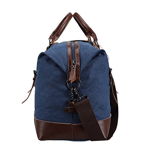 Ulgoo Travel Duffel Bag Canvas Bag PU Leather Weekend Bag Overnight (Deep Blue)