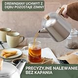 WALDWERK Dzbanek do herbaty z podgrzewaczem (1,1 l) – stal nierdzewna z sitkiem – nie kapiący – uchwyty z drewna dębowego