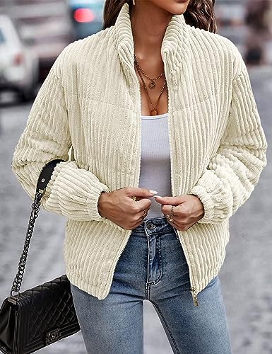 Flygo Corduroy Puffer Jacket Women Quilted Jackets Lightweight Baggy Zip Spring Fall Jackets Coats 20244