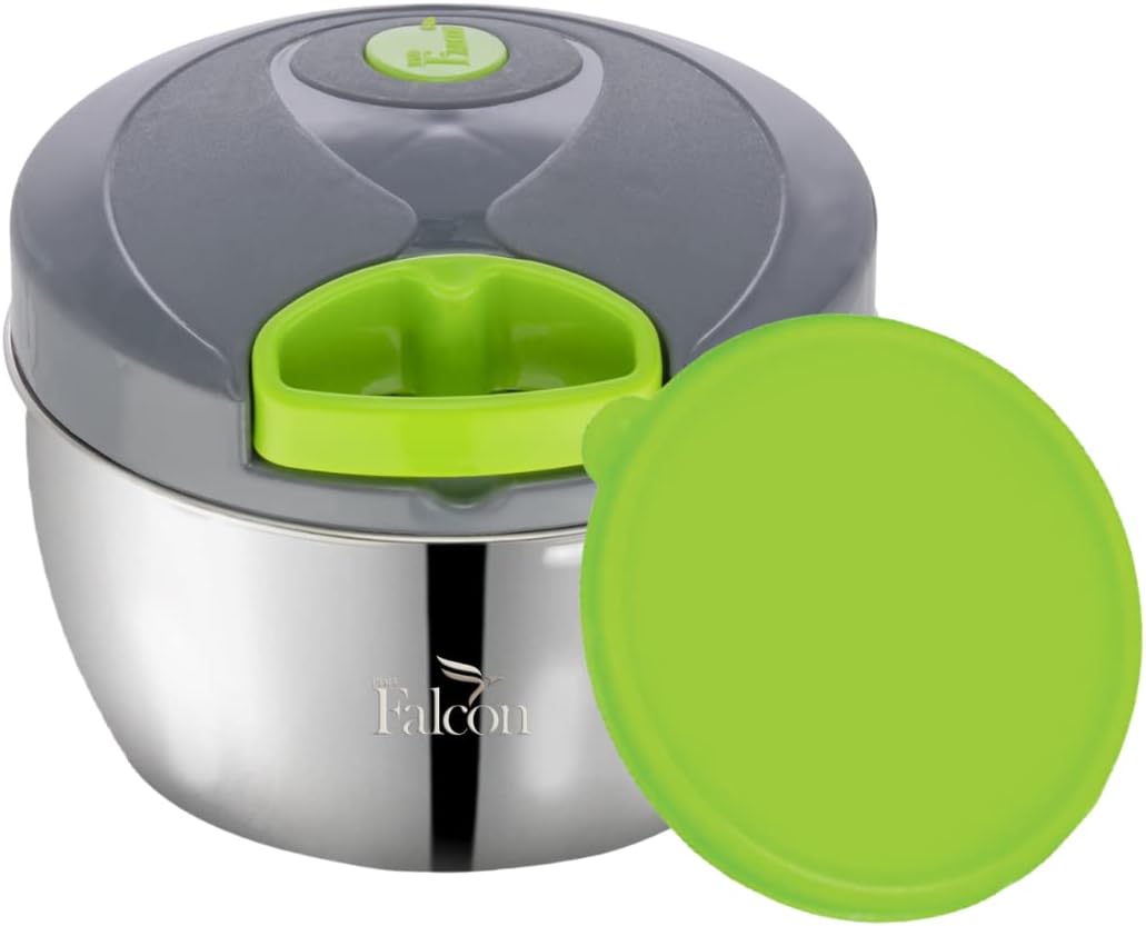 PddFalcon Food Grade Stainless Steel Handy and Compact Vegetable Chopper with 3 Stainless Steel Blades, Extra BPA Free Storage lid to use as Container (450ml, Green)