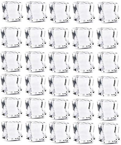 WarmShine 30 Pack Clear Fake Ice Cubes Acrylic Glass Luster Ice Cubes Home Display Decor For Photography Props Kitchen Toy Decoration, 4/5inch / 20mm