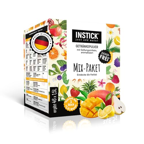 INSTICK Zuckerfreies Instant-Getränk (Mix-Paket mit 46 Sticks) - 1 Packung für 46 x 1,5-2,5 L - Veganes Getränkepulver Kalorienarm & Vitamin C - Instant-Pulver