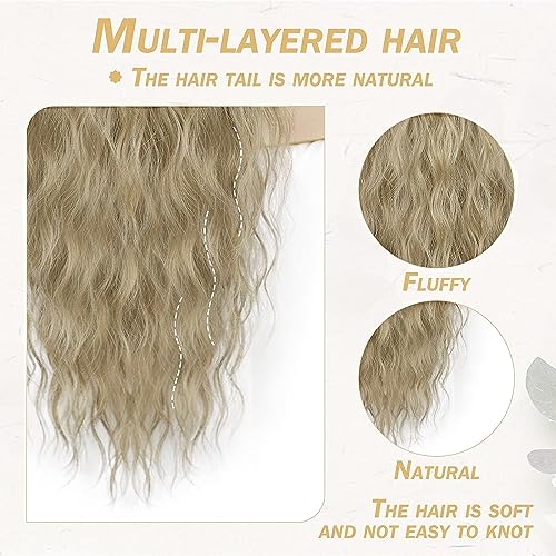 PORSMEER Ponytail Extension Ash Blonde Long Curly Drawstring Clip in Pony Hair Extension Synthetic Pony Tail Hairpiece for Women - Image 3