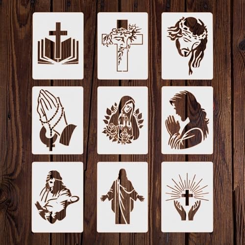 Religious Stencil for Painting – Jesus Prayer Virgin Mary Bible Stencil for DIY Crafts, Wall Art, Wood, and Faith Decor