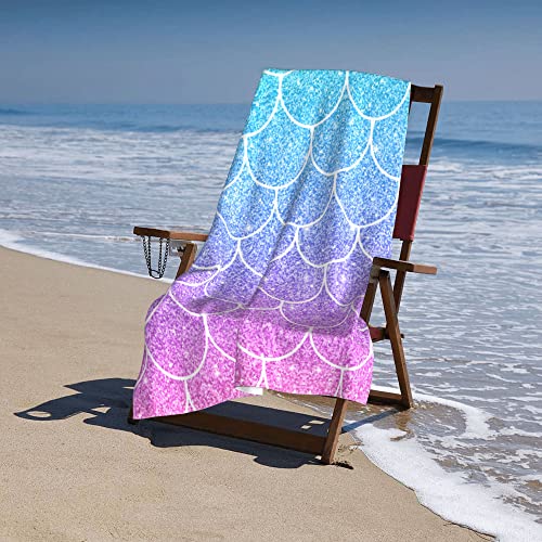 Hisoro Beautiful Fish Scales Beach Towel Quick Dry Microfibe Beach Towels For Adults Kids, Soft Comfortable Outdoors Swim Towels 52"X32" #TOP5