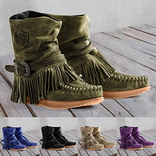 Ankle Boots for Women Mid Knee High Boots Platform Heel Fringe Side Zipper Fashion Winter Shoes Cowboy Booties2