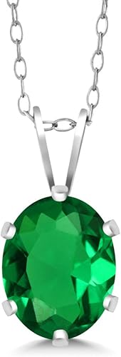 Gem Stone King Collar con colgante de esmeralda simulada verde de plata de ley 925 para mujer (0.60 quilates ovalado 0.276 x 0.197 in con cadena de