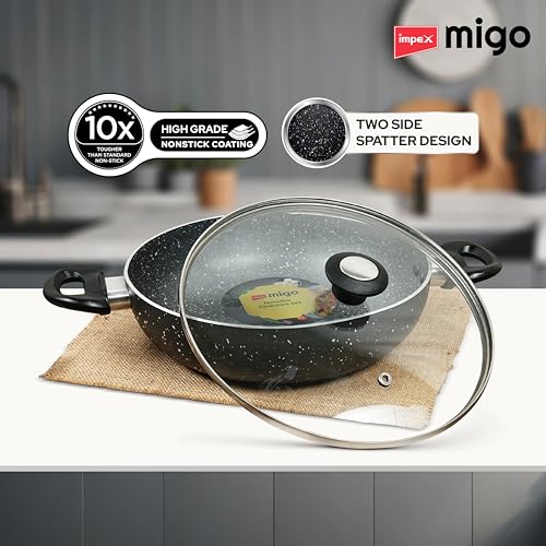 Impex Nonstick Aluminium Kadai Pan with Glass Lid Non Stick Cookware with Induction Base and Heatproof Handles | PFOA Free | Heat Resistant... - Image 5