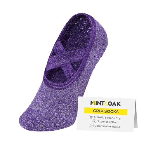 Image of Mint & Oak Pilates Socks with Grips for Women, Ankle Length Non-Slip Yoga Socks, Cotton Ideal For Yoga, Pilates, Gym, Workout, Cute Women's Gift