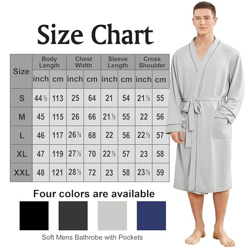 Image of Mens Lightweight Robe, Knit Kimono Bathrobe Spa Sleepwear Soft Knee Length Robe With Pockets
