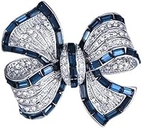 Vintage Blue Rhinestone Crystal Bow Collar Brooch Pin - Sparkling Lapel Badge for Women's Clothing Jewelry Gift