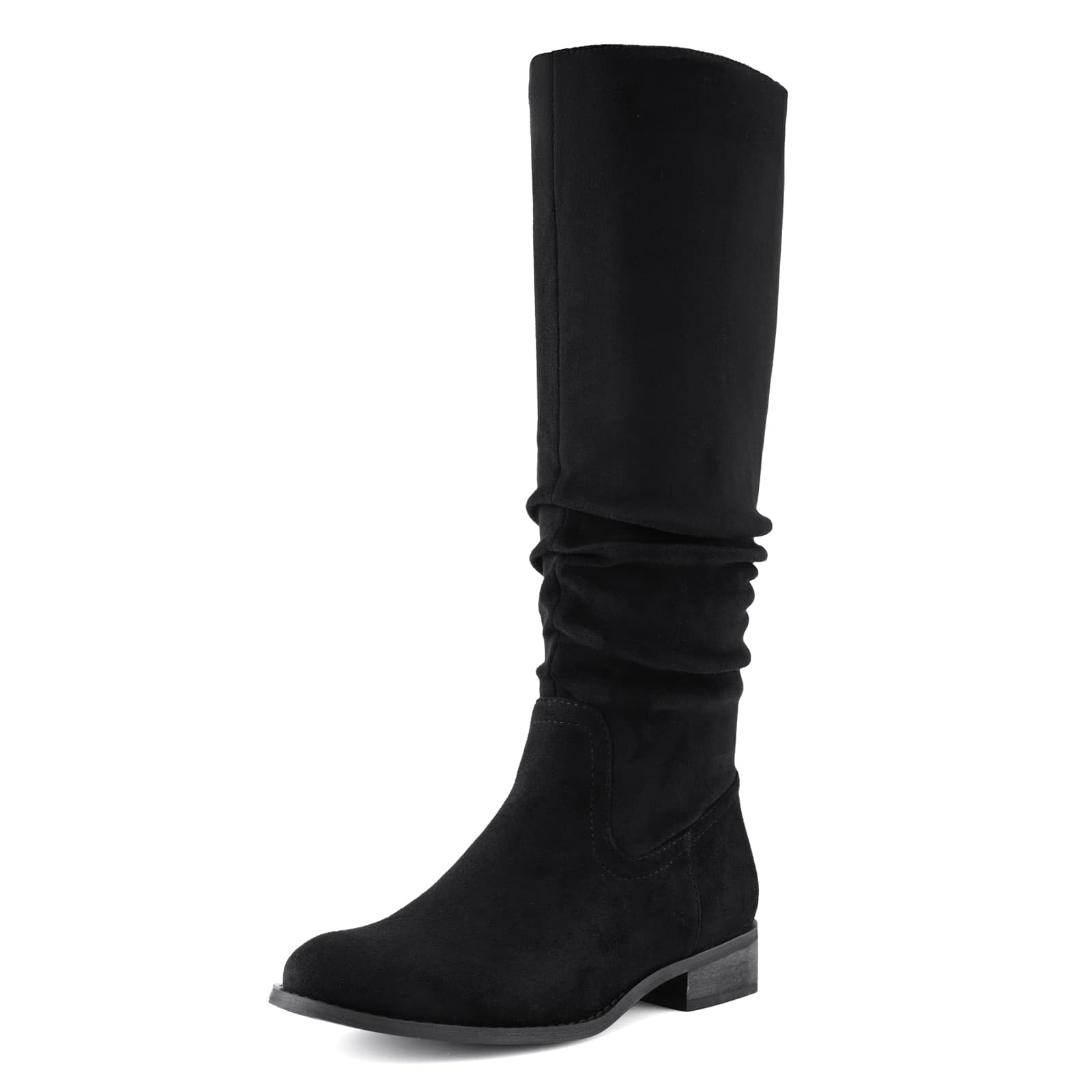 Shoe'N Tale Women's Knee High Boots Flat Low Heel Slouch Pointed Toe Winter Shoes with Side Zipper