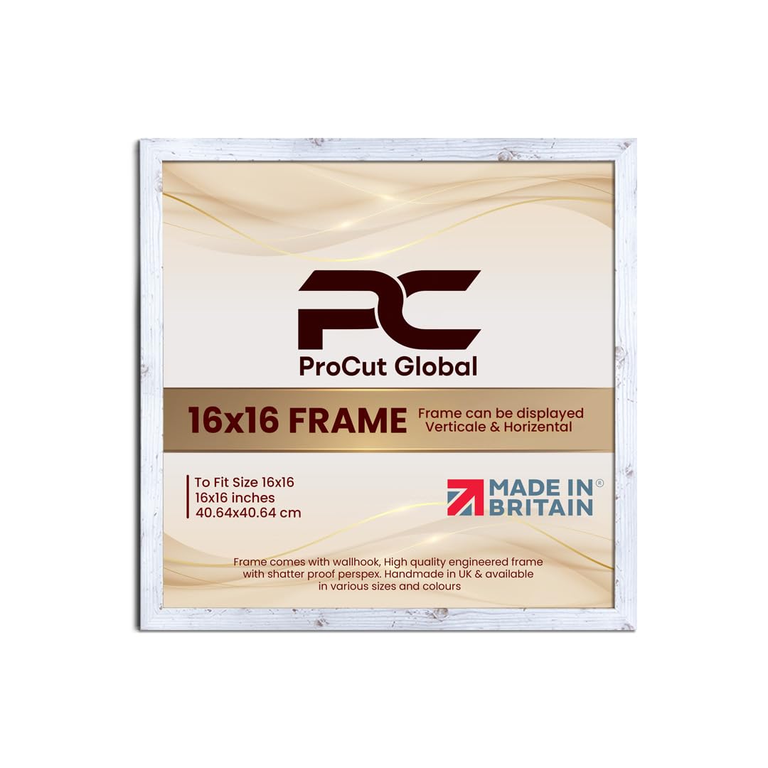 Procut Global 16X16 White Rustic Picture Frames - Modern Wooden Photo Frame with Shatterproof Perspex for Wall or Tabletop - Perfect for Posters, Certificates, Prints - Sizes & Colors Available