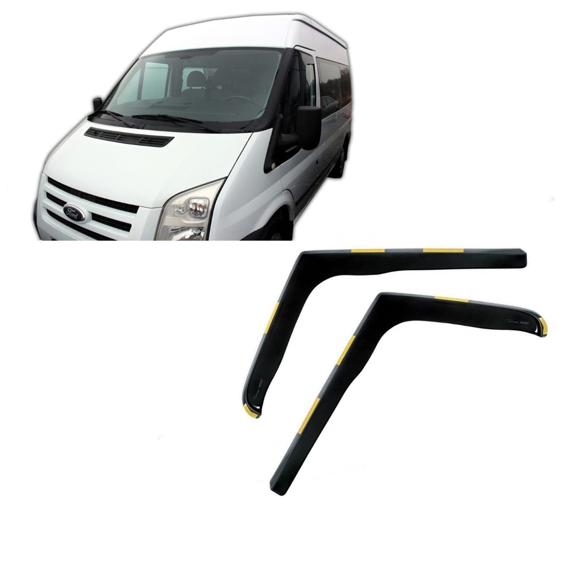 J&J AUTOMOTIVE Windabweiser passend für Ford Transit 2006-2013 2tlg, Heko Regenabweiser Vorne Getönt Dunkel Passform