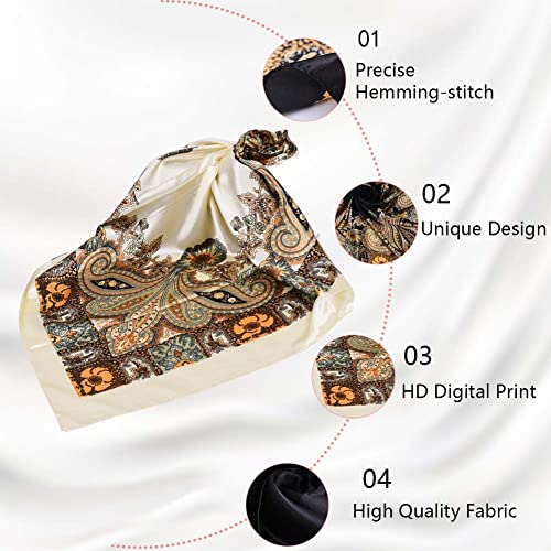 4Pcs Silk Head Scarves for Women Satin Hair Scarf 35”Large Square Bandana Silk Like Neck Scarf Shawl4