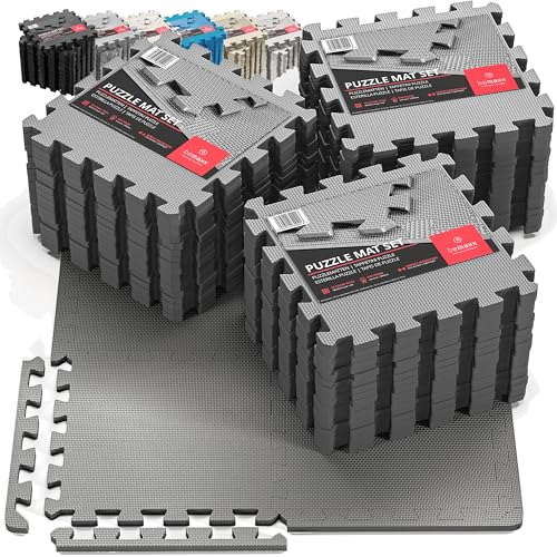 Image of bemaxx Gym Mats Set - EVA Interlocking Foam Floor Tiles (12.6 inchx12.6 inchx0.4 inch) Protective Gym Flooring Sports Home Workout Exercise Mats Puzzle Garage Fitness Play-Room Pool Treadmill Bike, 54 pcs, 54sqft