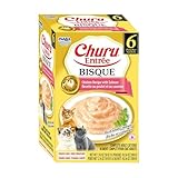 INABA Churu Entrée Bisque for Cats, High Protein & Moisture, Prebiotic Wet Cat Food, 1.76oz. per Serving, 6 Pouches, Chicken with Salmon Recipe