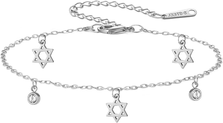LIKGREAT Adjustable Star of David Bracelet for Women Stainless Steel Crystal Beads Jewish Jewelry