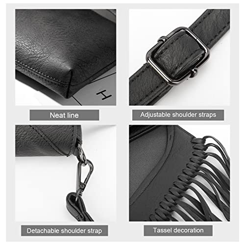 Oweisong Fringe Purse For Women Vintage Leather Black Tassel Shoulder Handbags Hobo Cross Body Bag Satchel #TOP3