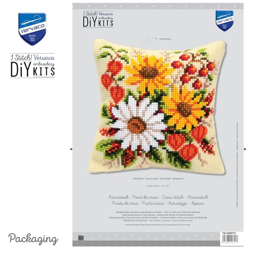Kit coussin point de croix Vervaco fleurs multicolores - 4