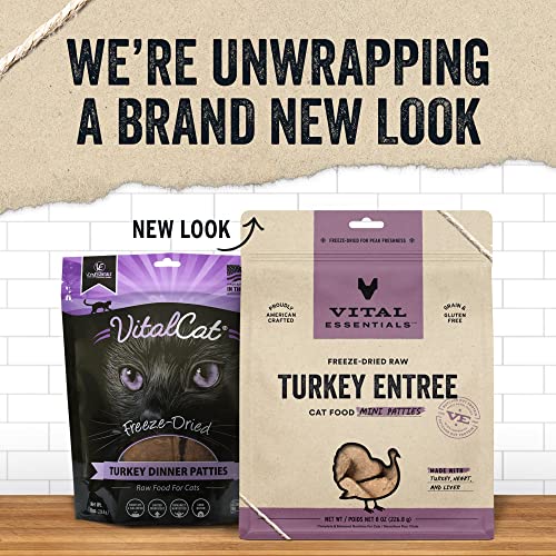 Vital Essentials Freeze Dried Cat Food, Raw Turkey Mini Patties Entree 8Oz #TOP2