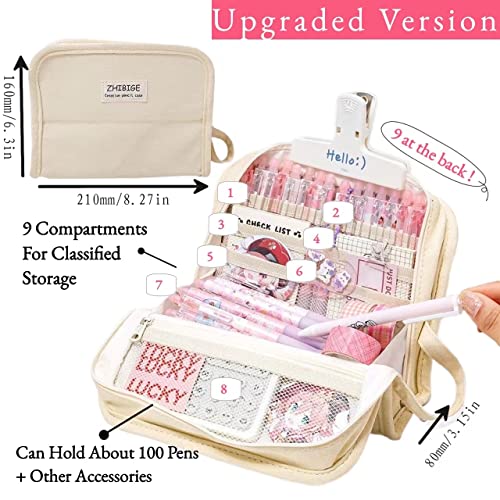 Image of Large Capacity Pencil Pen Case with 9 Compartments Multi-Slot Durable Pencil Bag Pouch Box Organizer Cases Easy Grip Handle Aesthetic School Supply for Teen Girls Students Adults (Green)