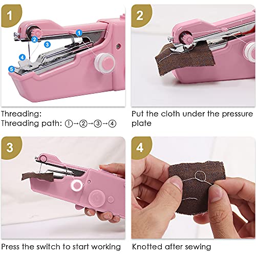 Handheld Sewing Machine, 22 Pcs Mini Portable Cordless Sewing Machine, Household Quick Repairing Tool With Conventional Kit, For Fabric Cloth Handicrafts Home Travel Use (Pink) #TOP4